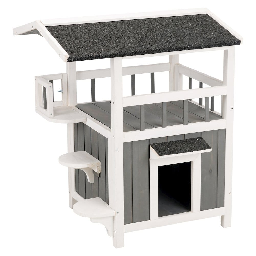 TRIXIE - Wooden Outdoor or Indoor Cat House with Shaded Balcony for Small Cats, Gray - Gray/White price history on PriceWatchPro