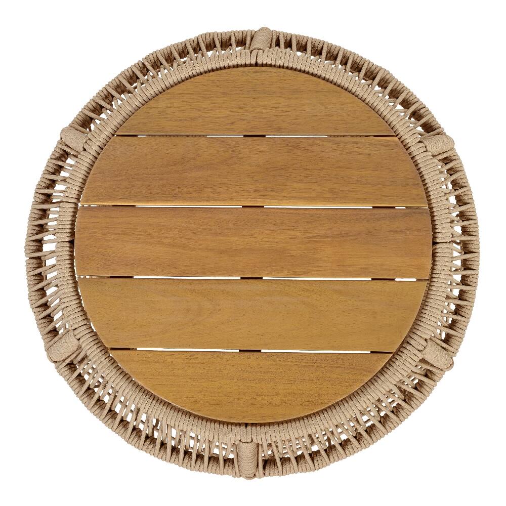 Alt View 3. Loheer - Loheer Round Acacia Wood Side Table Woven Rope Outdoor Accent Table Teak Finish - Light Beige.