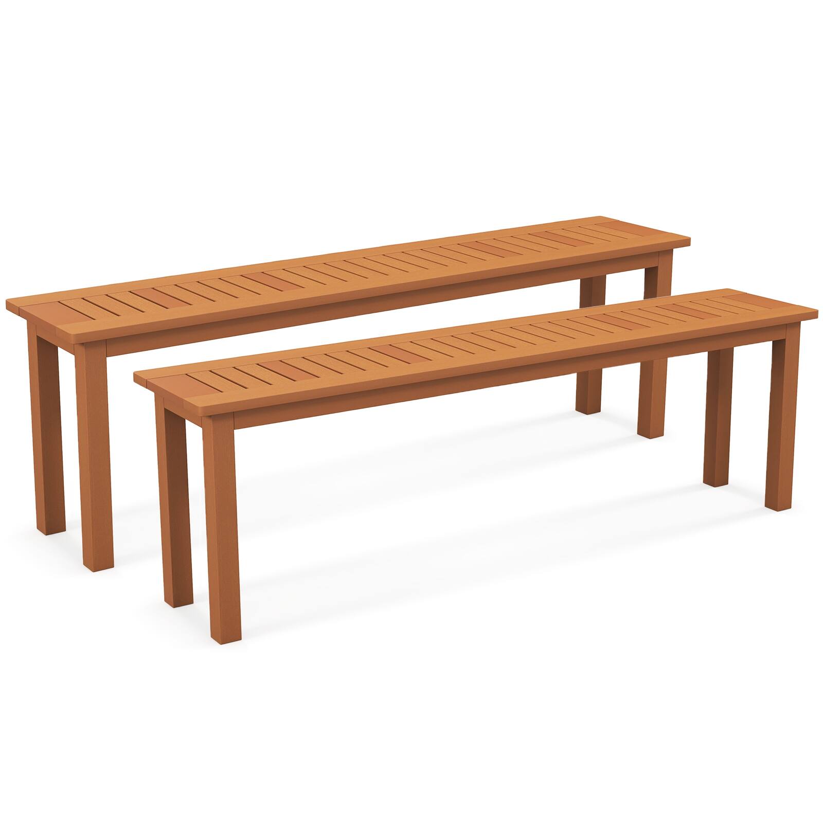 Front. Gymax - Gymax Set Of 2 59'' Long Patio Dining Bench w/ Teak Oil Finish & Slat Seat Accent Entryway - Natural.