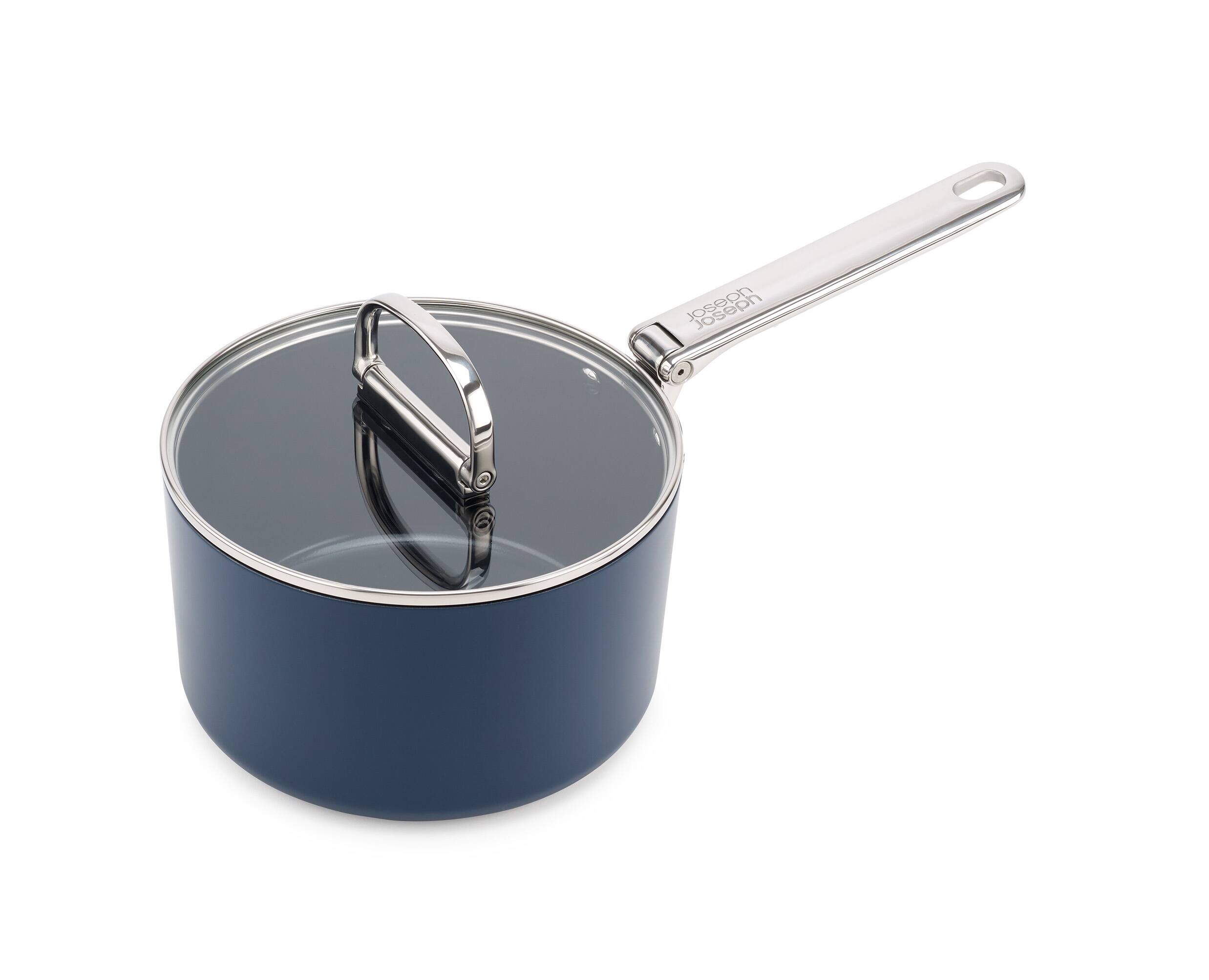 Alt View 2. Joseph Joseph - Space Ceramic Non-stick 2.9 Qt. Saucepan with Folding Handle and Lid - Blue.