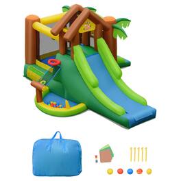 Gymax - Inflatable Jungle Bounce House w/ Dual Slides Climbing Wall Jumping Area
