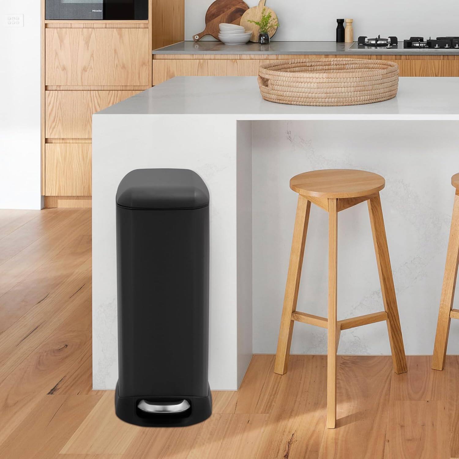 Angle. Jojoka - 3.2 Gallon Stainless Steel Trash Can with Soft-Close Step Pedal, Fingerprint-Resistant, Black - Black.