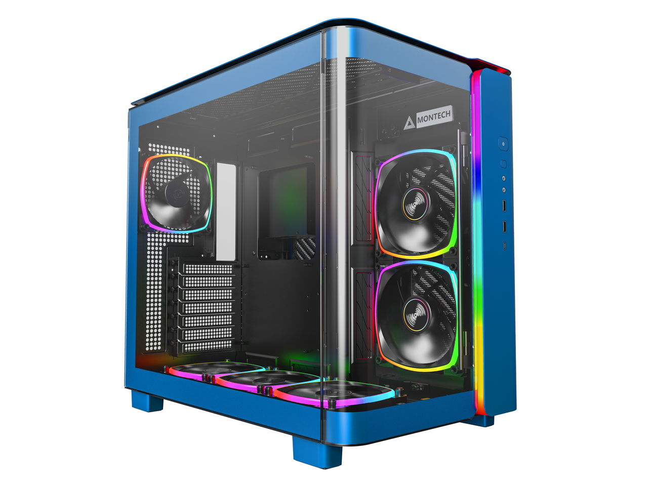 Montech - KING 95 PRO Dual-Chamber ATX Mid-Tower, High-Airflow, Tempered Glass, 6 ARGB Fans, Prussian Blue - Prussian Blue