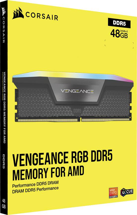 CORSAIR VENGEANCE RGB DDR5 MEMORY FOR AMD  
DDR5 48GB (24GBx2)  
Performance DDR5 DRAM  
AMD EXPO  
CUE