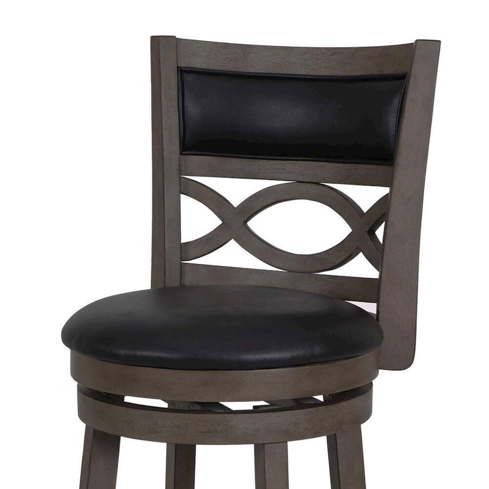 Back. FurniFact - Wood Swivel Counter Stool Gray PU Seat - Dark Gray.