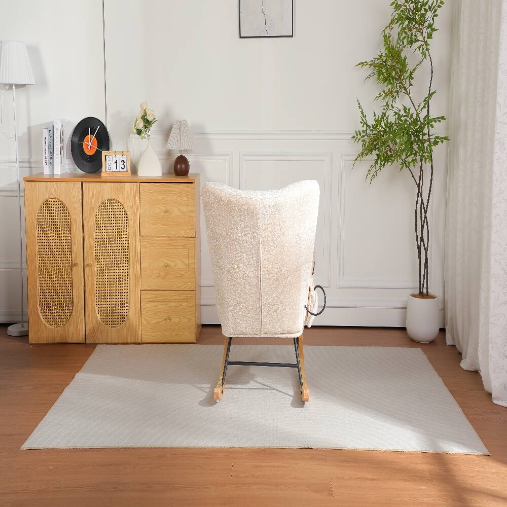 Alt View 3. Loheer - Loheer Modern Maternity Nursery Rocking Chair, Chenille Upholstered High Back Glider with Airbag Lumbar Support, Beige - Beige.