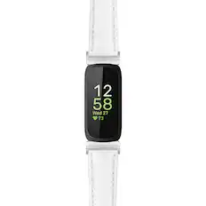 Front. StrapsCo - Everyday Leather Watch Band Strap For Fitbit Inspire 3 - White (Silver Hardware).