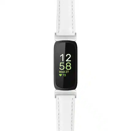 Front. StrapsCo - Everyday Leather Watch Band Strap For Fitbit Inspire 3 - White (Silver Hardware).