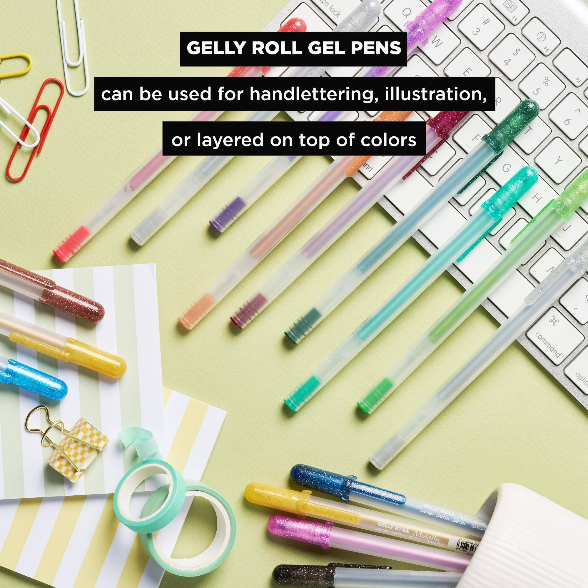GELLY ROLL GEL PENS  
can be used for handlettering, illustration, or layered on top of colors