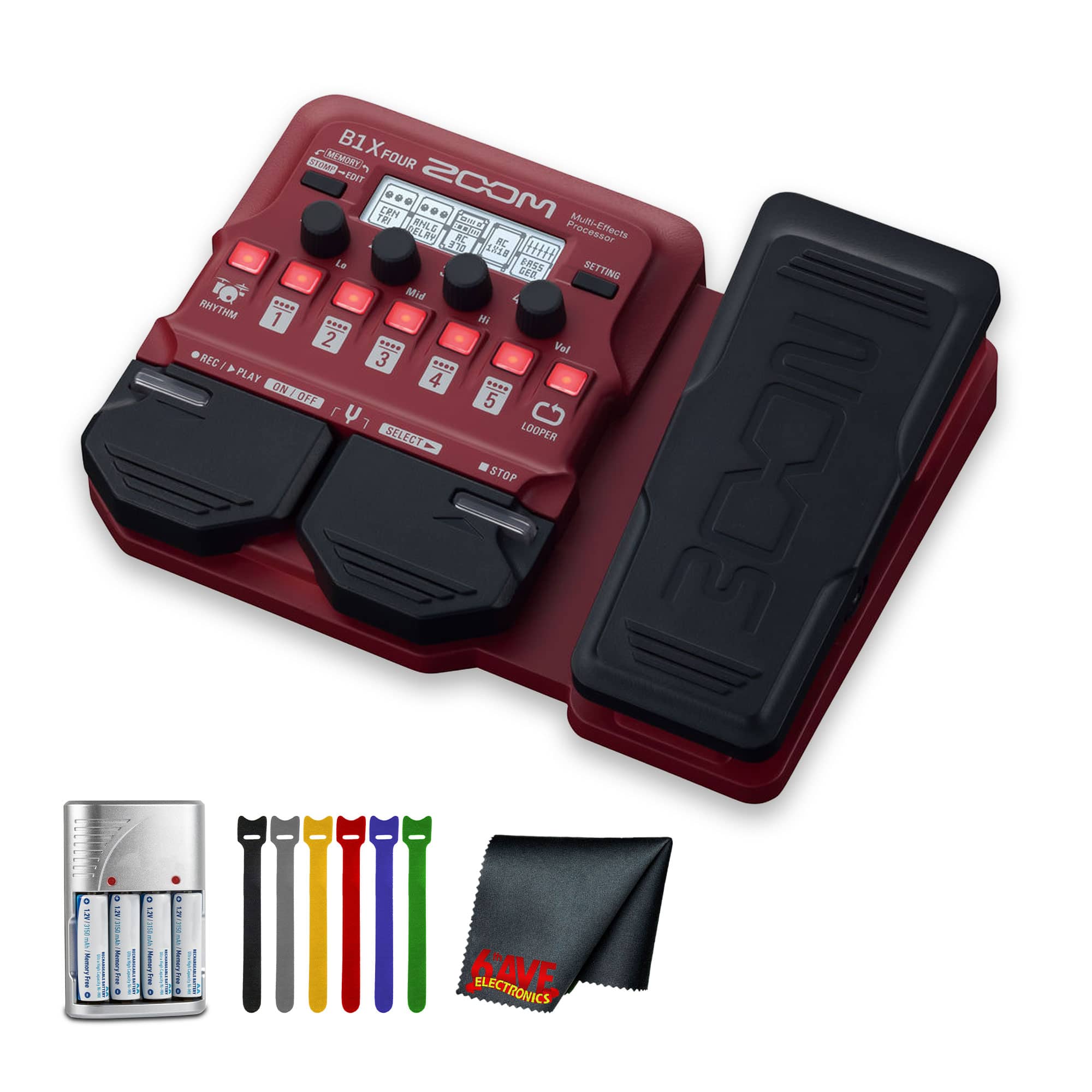 Zoom - B1X Four Bass Multi-Effects Pedal, 4xAA WITH CHARGER, Straps, Bundle