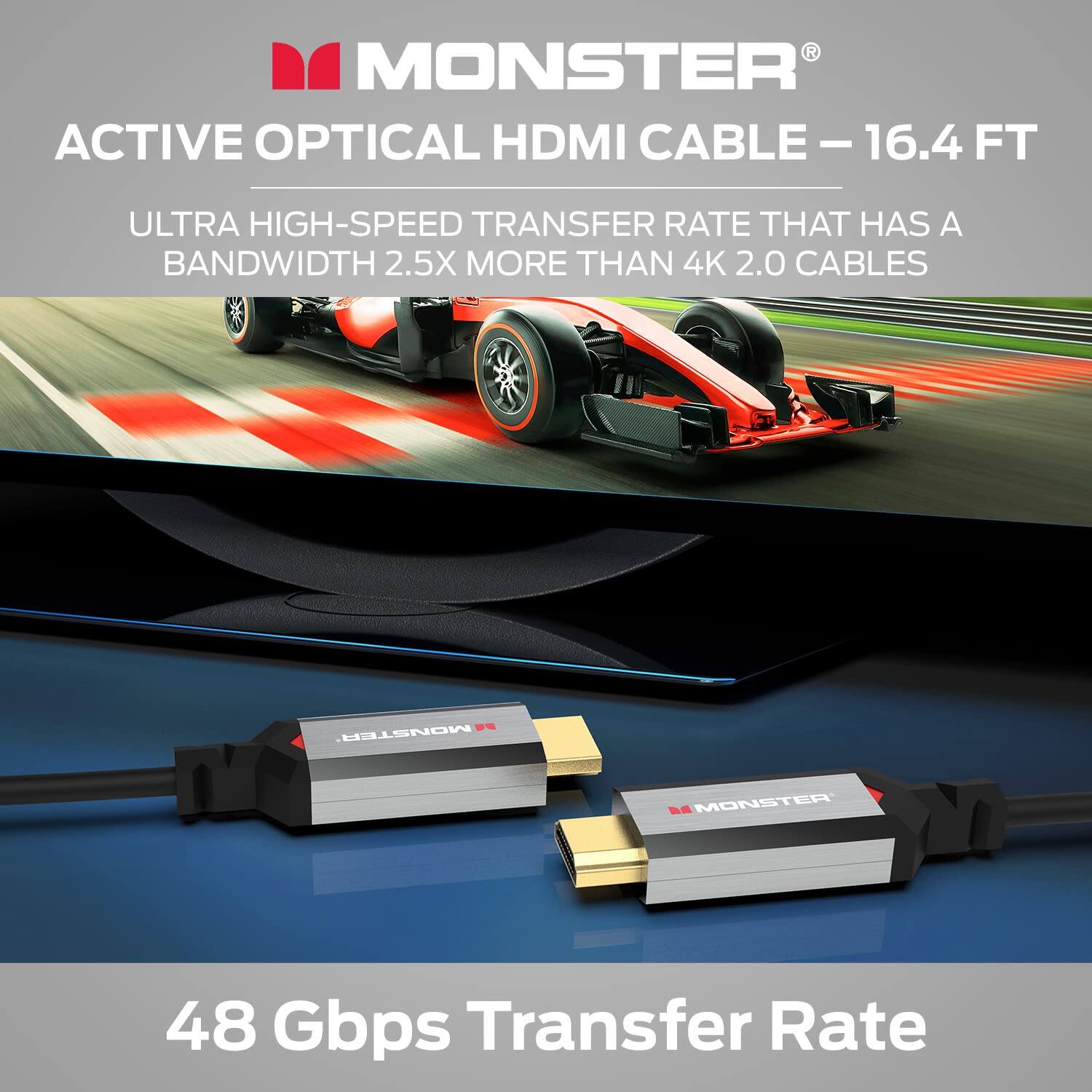 MONSTER ACTIVE OPTICAL HDMI CABLE - 16.4 FT

ULTRA HIGH-SPEED TRANSFER RATE THAT HAS A BANDWIDTH 2.5X MORE THAN 4K 2.0 CABLES

MONSTER 48 Gbps Transfer Rate
