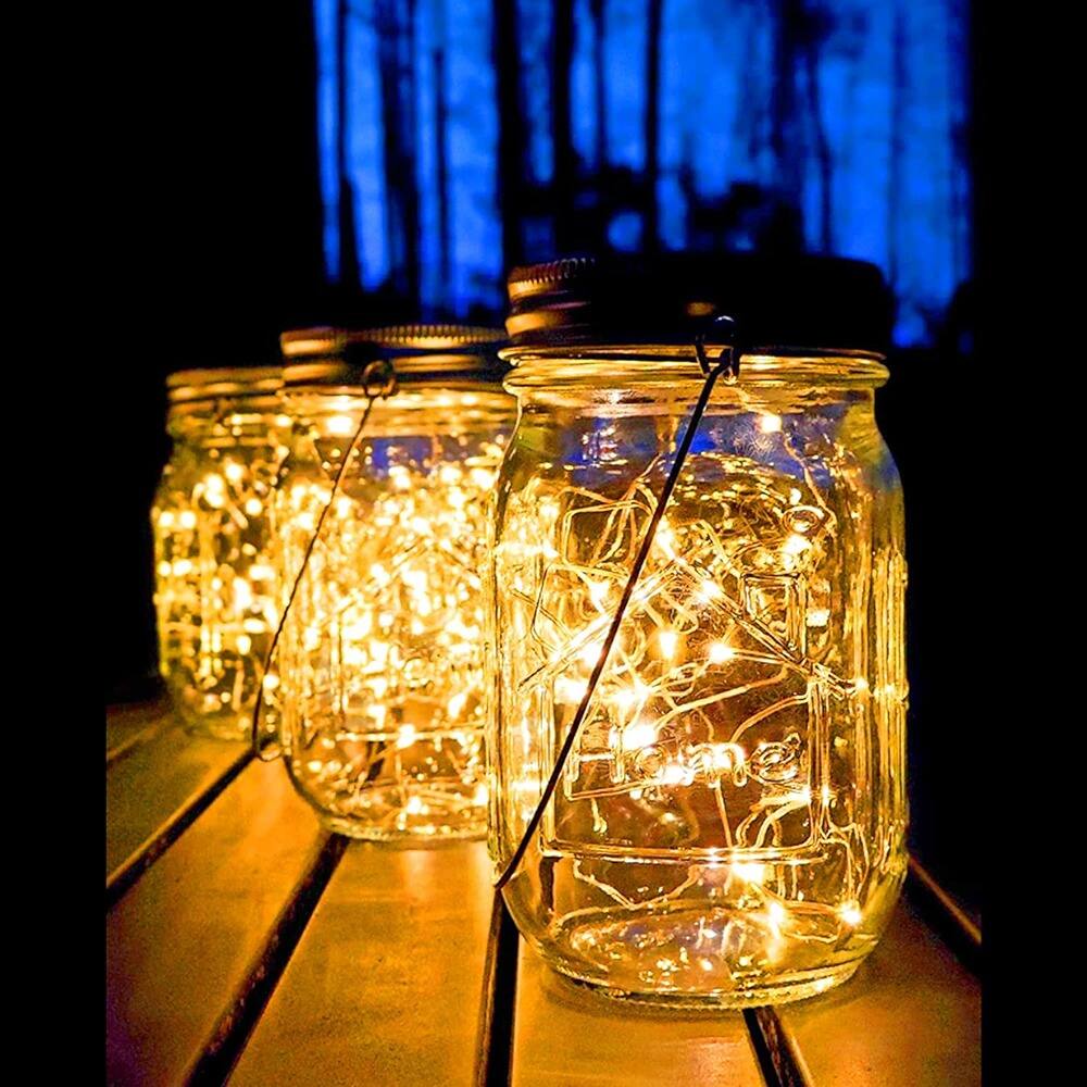 Left. RTMB - 4-Pack of 30 LED Starry Fairy String Hanging Jar Lights (Mason Jars/Handles Included) - 4 Pack 30-LEDs Mason Jars&Hangers Included.