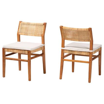 Front. bali & pari - Chatura Natural Rattan and Mahogany Wood 2-Piece Dining Side Chair Set – Handwoven Wicker Dining Chair with Angled Back - Light Honey/Honey.