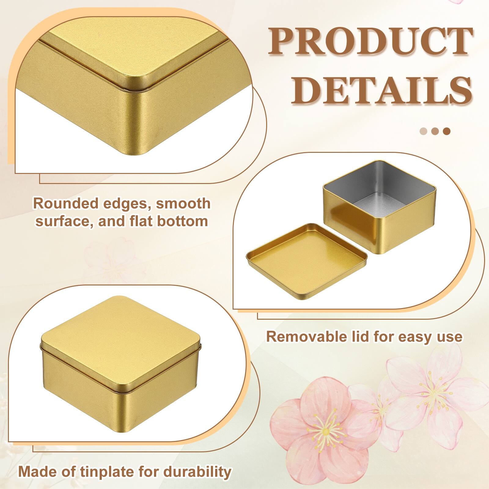PRODUCT DETAILS

- Rounded edges, smooth surface, and flat bottom
- Removable lid for easy use
- Made of tinplate for durability