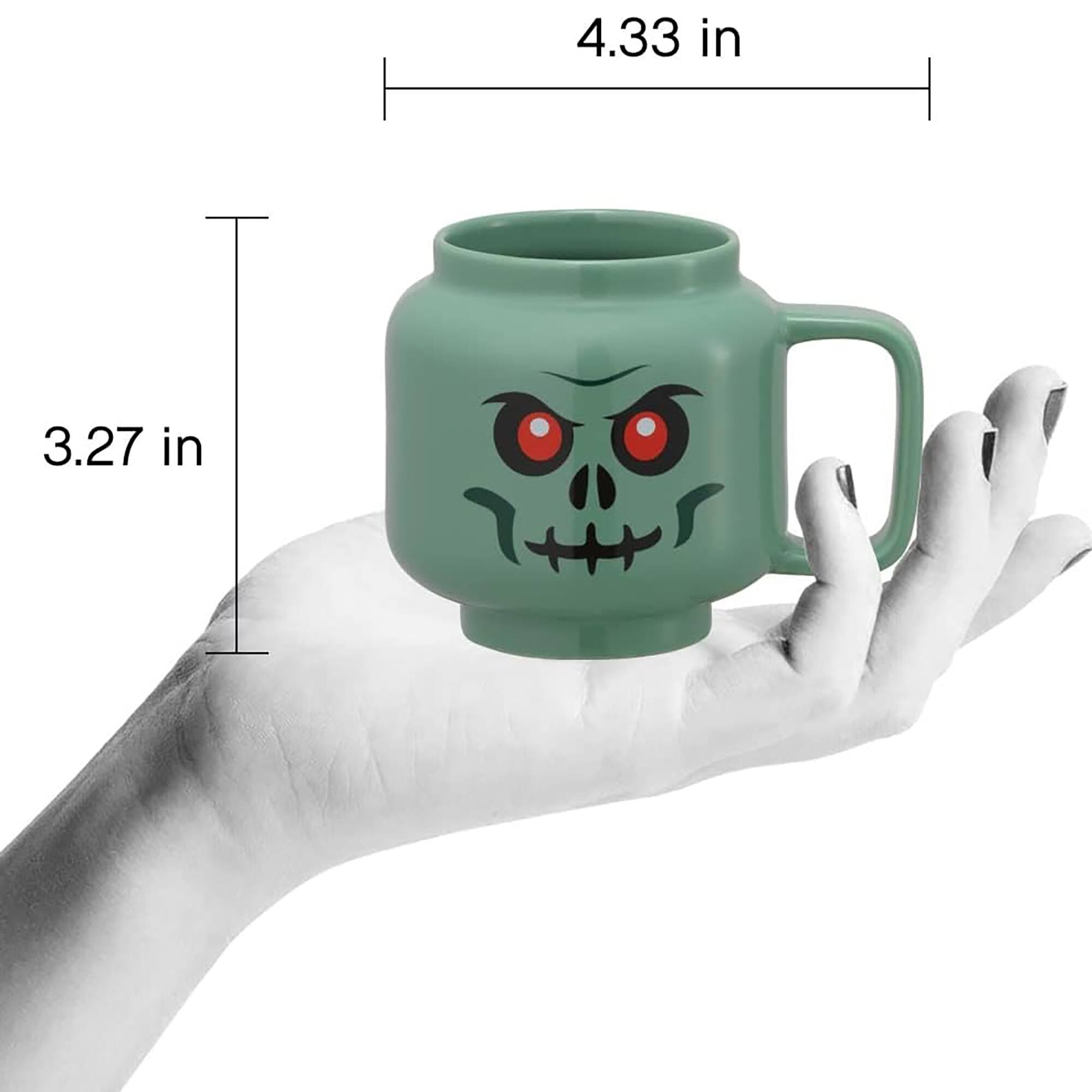 The text on the image states that the mug is 4.33 inches tall and 3.27 inches wide.