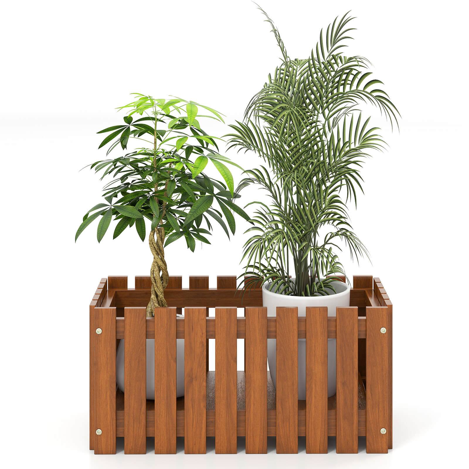 Alt View 9. Costway - Costway 2 PCS Solid Wood Patio Furniture Outdoor Slat style flower planter box flowerpot - Natural.