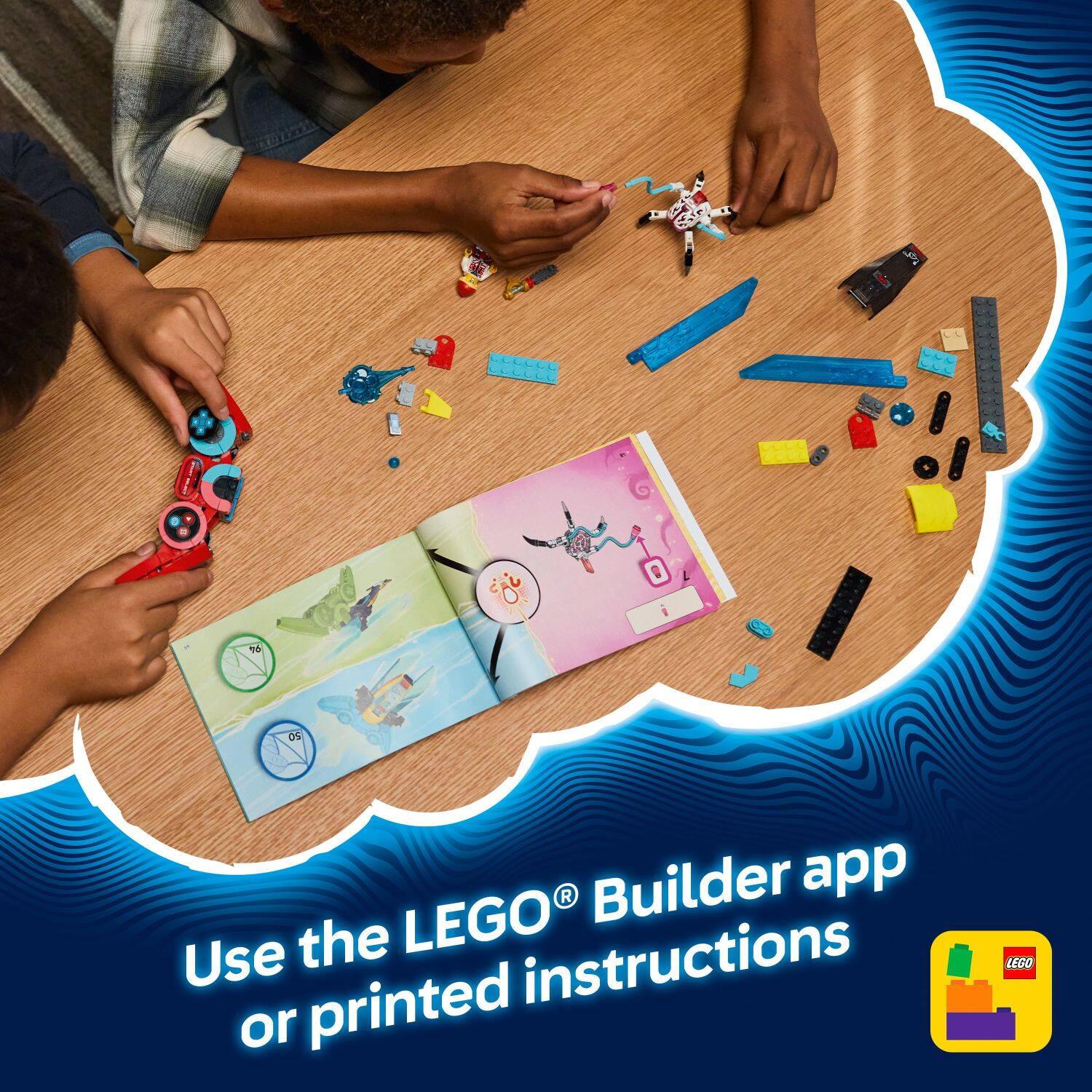 Use the LEGO Builder app or printed LEGO instructions.