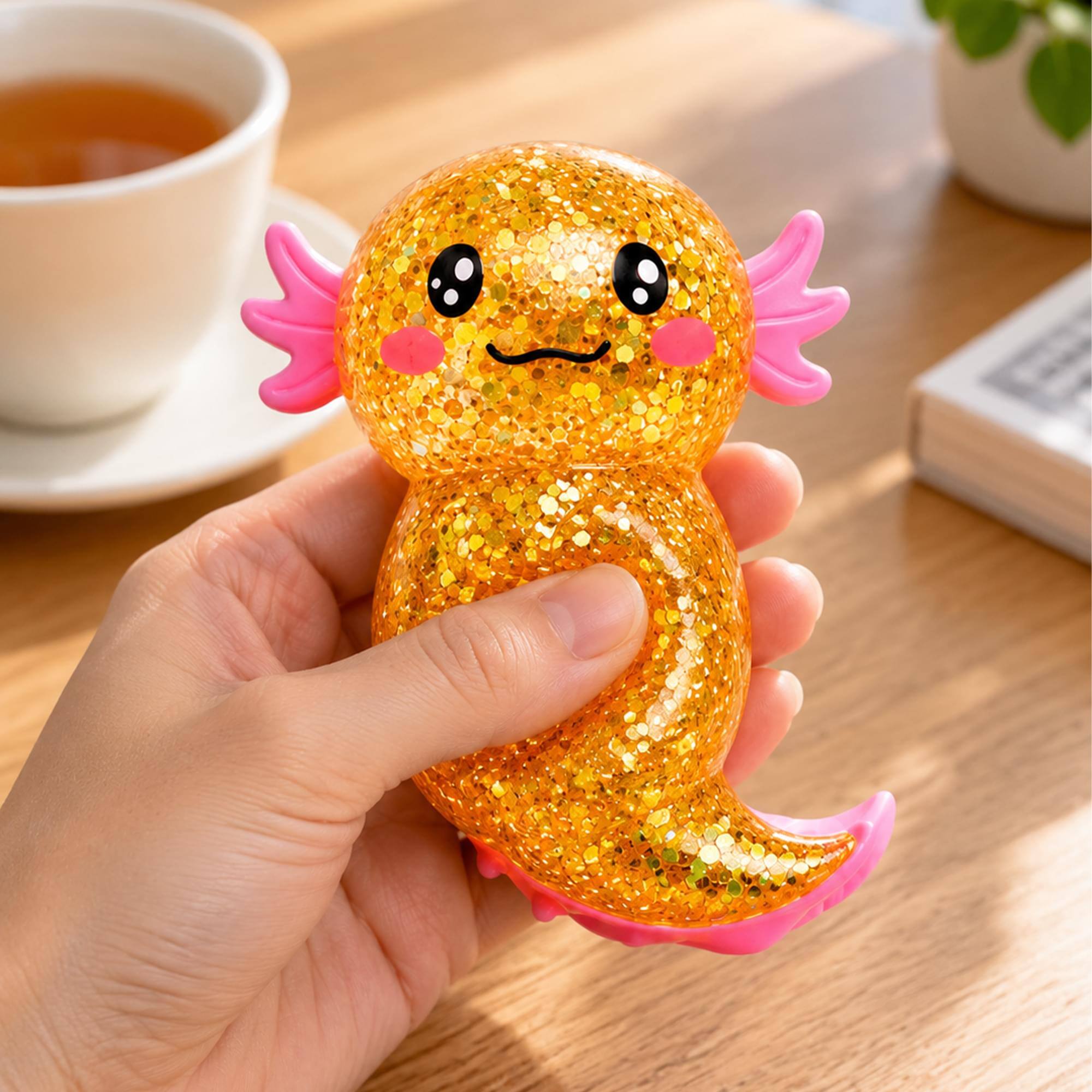 Alt View 10. Puka Creations - Glitter Axolotl 4-Inch Squishy Stress Reliever | Orange - Orange.