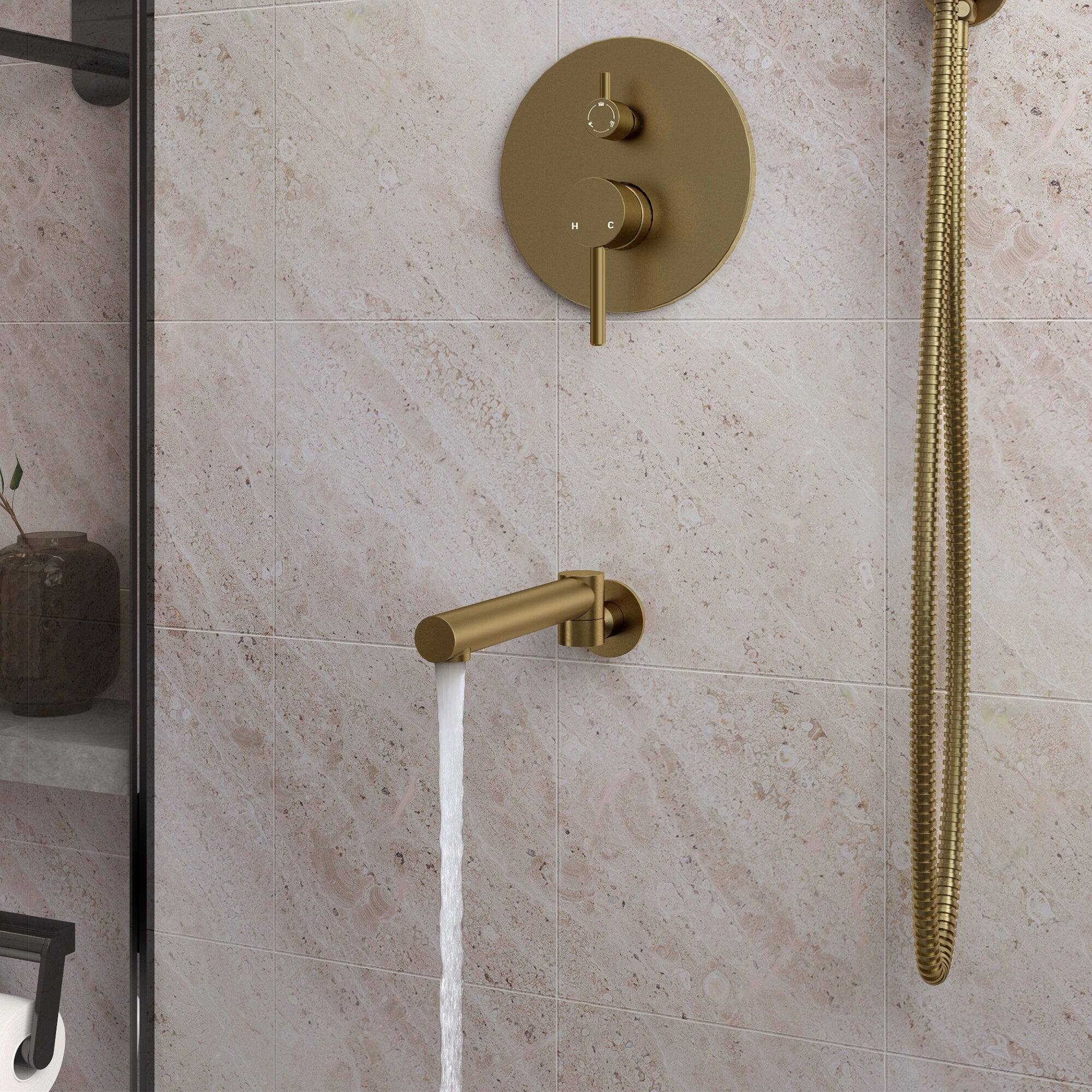 Alt View 8. Boyel Living - Wall Mount Single Handle 1-Spray Tub and Shower Faucet 1.8 GPM in Brushed Gold Pressure Balance Valve Included - Brushed Gold.