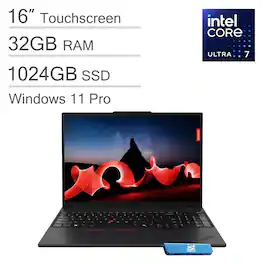 Lenovo - ThinkPad T16 Gen 3 16" FHD+ Touchscreen AI PC Laptop - Intel 12-Core Ultra 7 155U - 32GB Memory - 1TB SSD - Win 11 Pro - Black