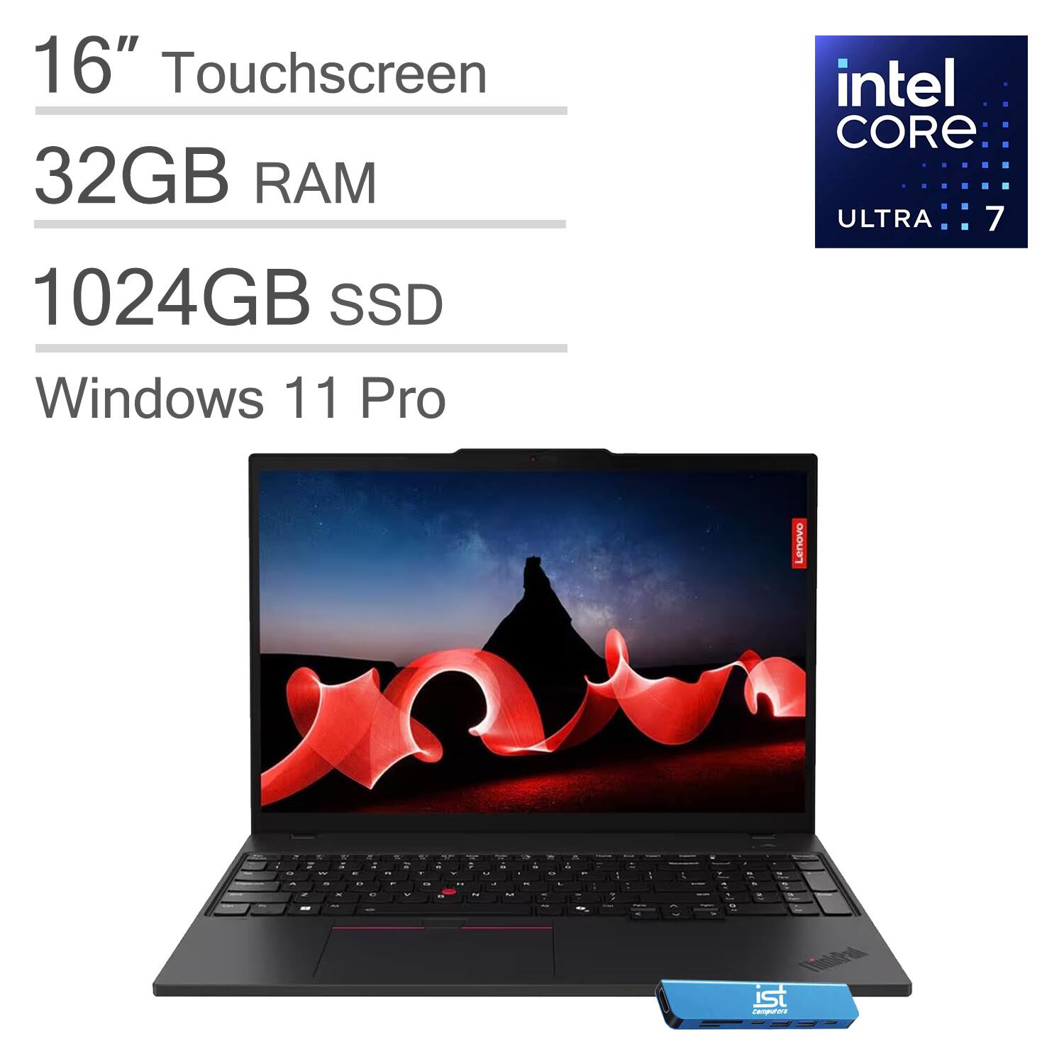 Lenovo - ThinkPad T16 Gen 3 16" FHD+ Touchscreen AI PC Laptop - Intel 12-Core Ultra 7 155U - 32GB Memory - 1TB SSD - Win 11 Pro - Black