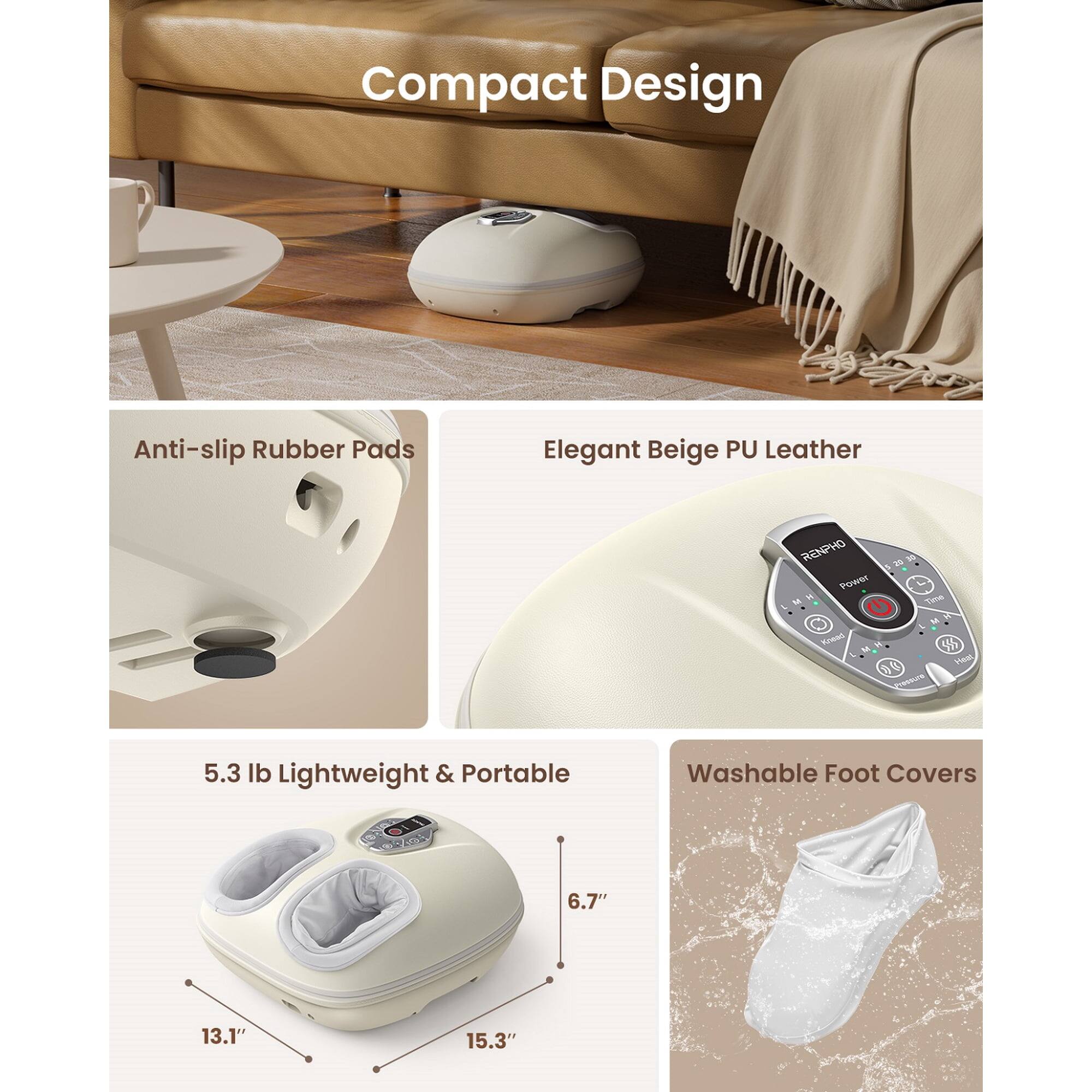 Compact Design Anti-slip Rubber Pads Elegant Beige PU Leather RENPHO FONGi M The C Kowed 56 Me 90 A 5.3 lb Lightweight & Portable Washable Foot Covers 2 6.7" 13.1" 15.3"