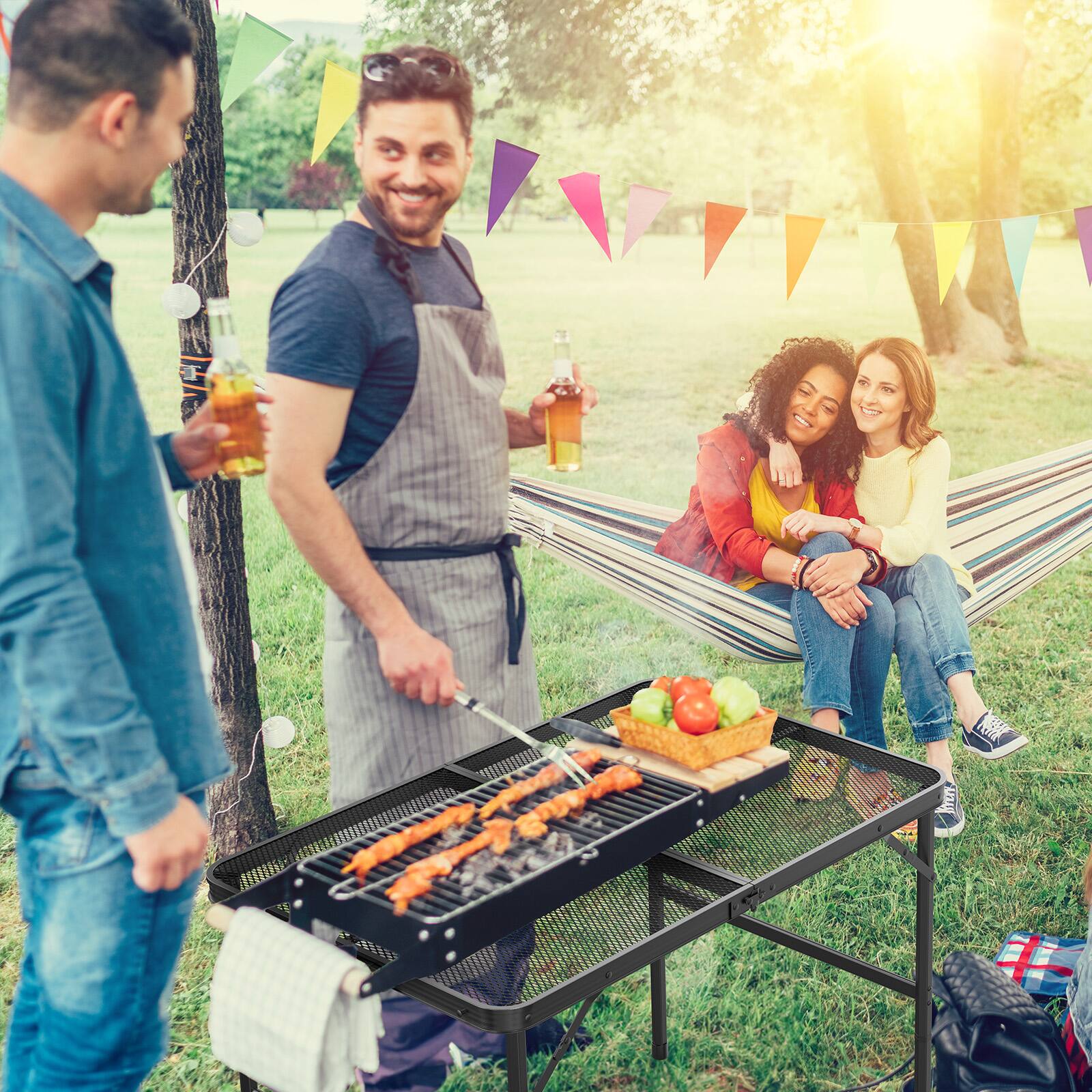 Alt View 5. Winado - 3 FT Camping Table Folding Grill Table with Mesh Desktop Portable Aluminum for Outdoor Garden Party - Black.