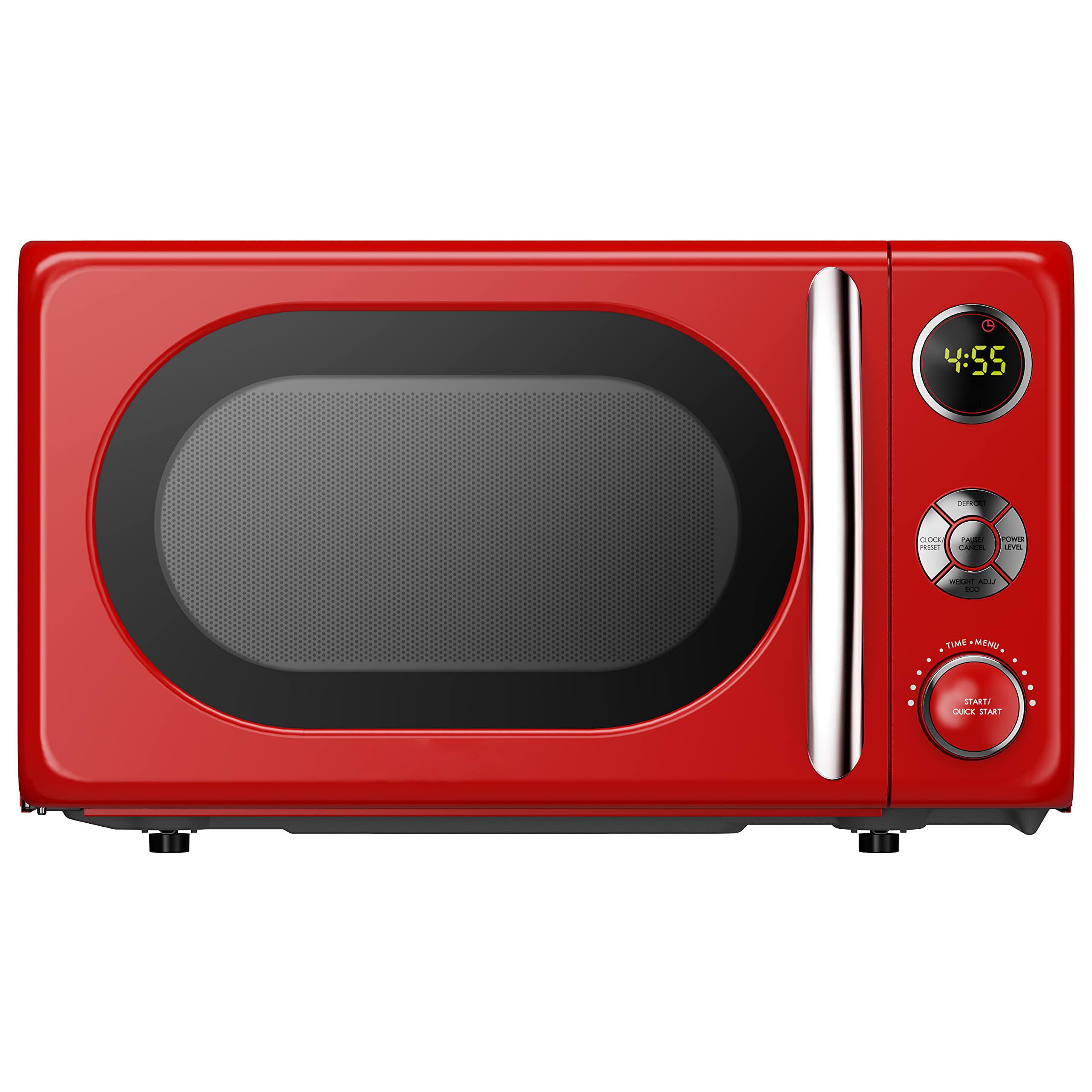 GlowWise - 07 Microwave Oven, LED Lighting, Pull Handle Design, Child Lock,Retro 0.7 Cu.Ft - Red