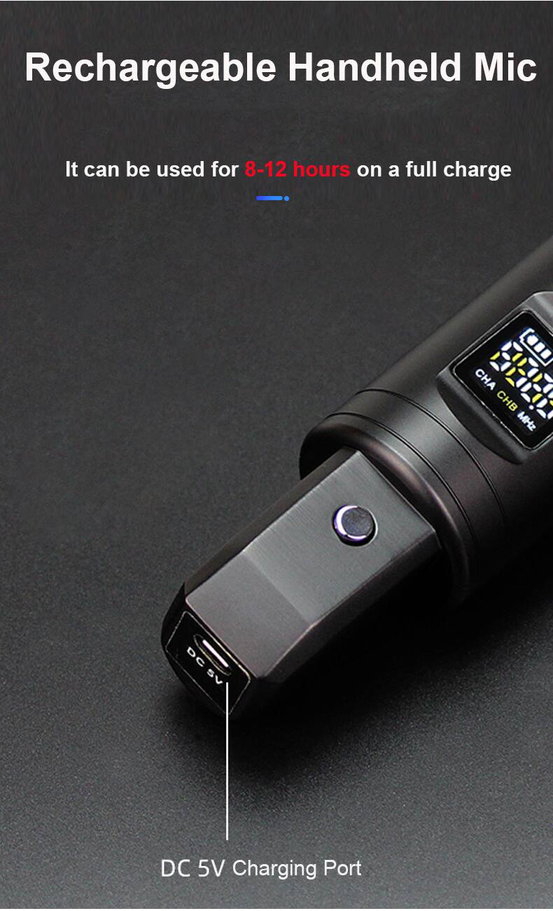 Rechargeable Handheld Mic

It can be used for 8-12 hours on a full charge.

DC 5V Charging Port