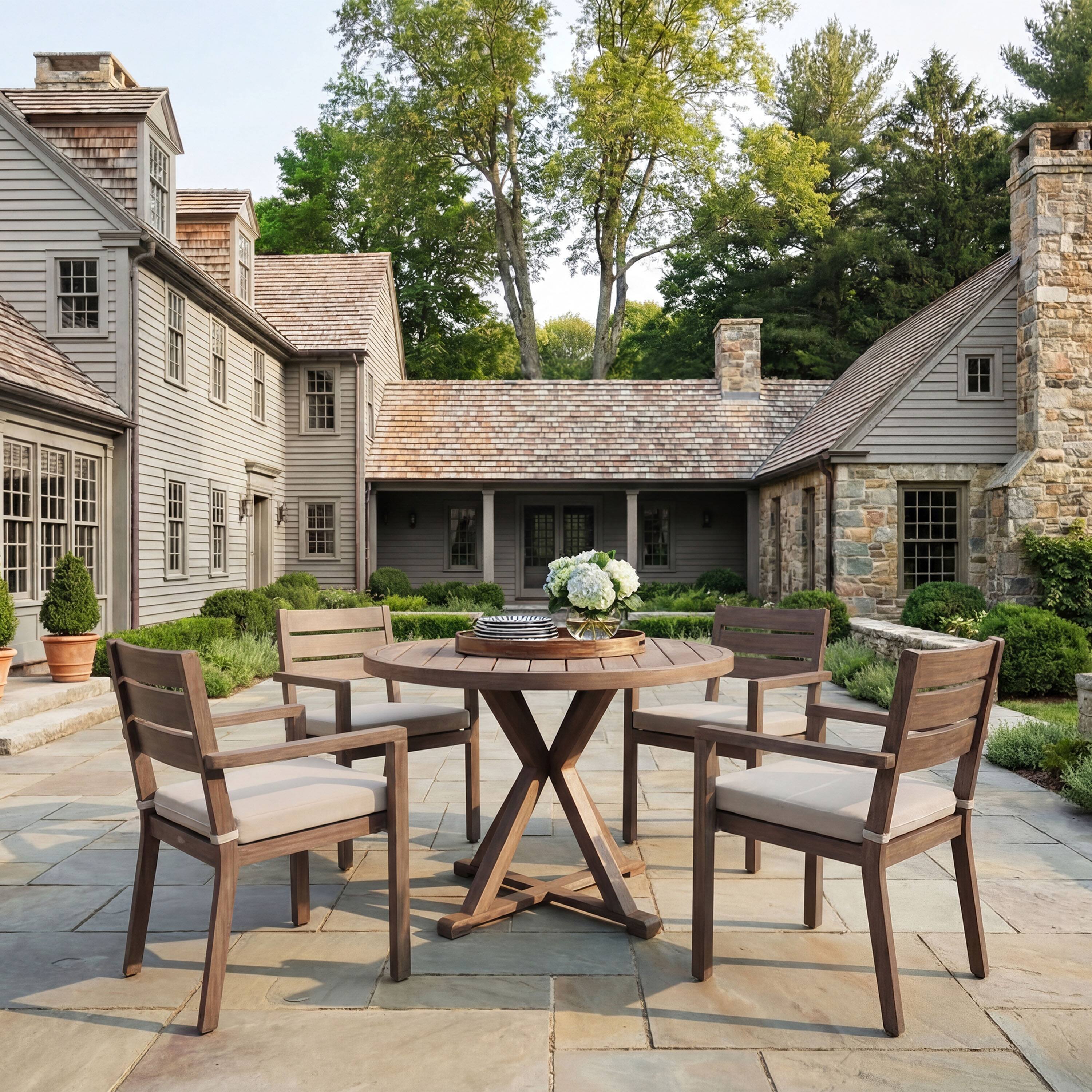 Alt View 1. Martha Stewart - All-Weather Patio Set with 36" Round Trestle Base Table and 4 Stack Armchairs - Brown.