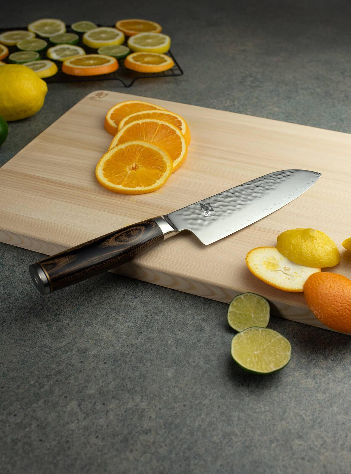 Alt View 2. Shun - Premier Santoku Knife, 7 Inch - Brown.