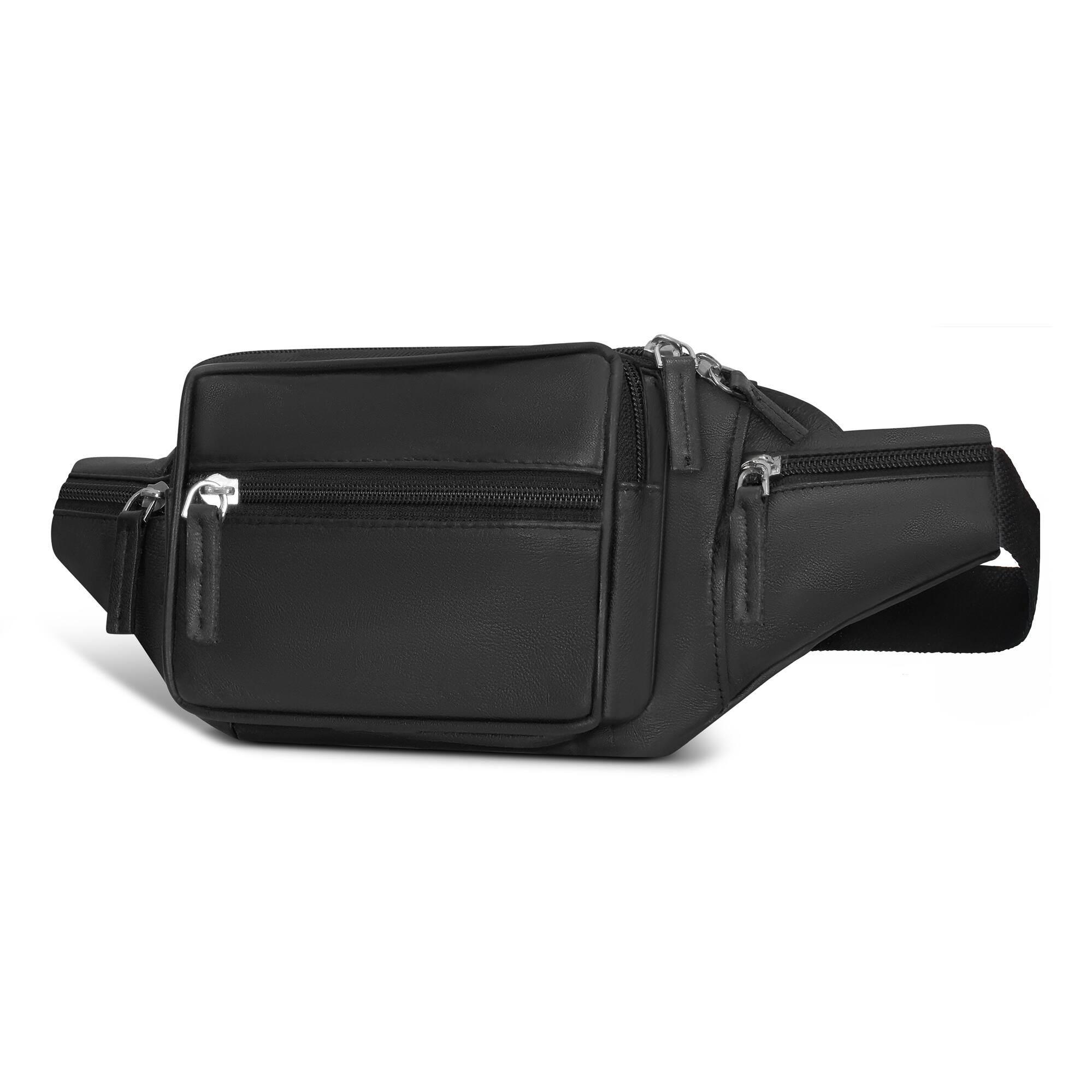 Angle. Champs - Classic Collection Leather Waist-Pack - Black.