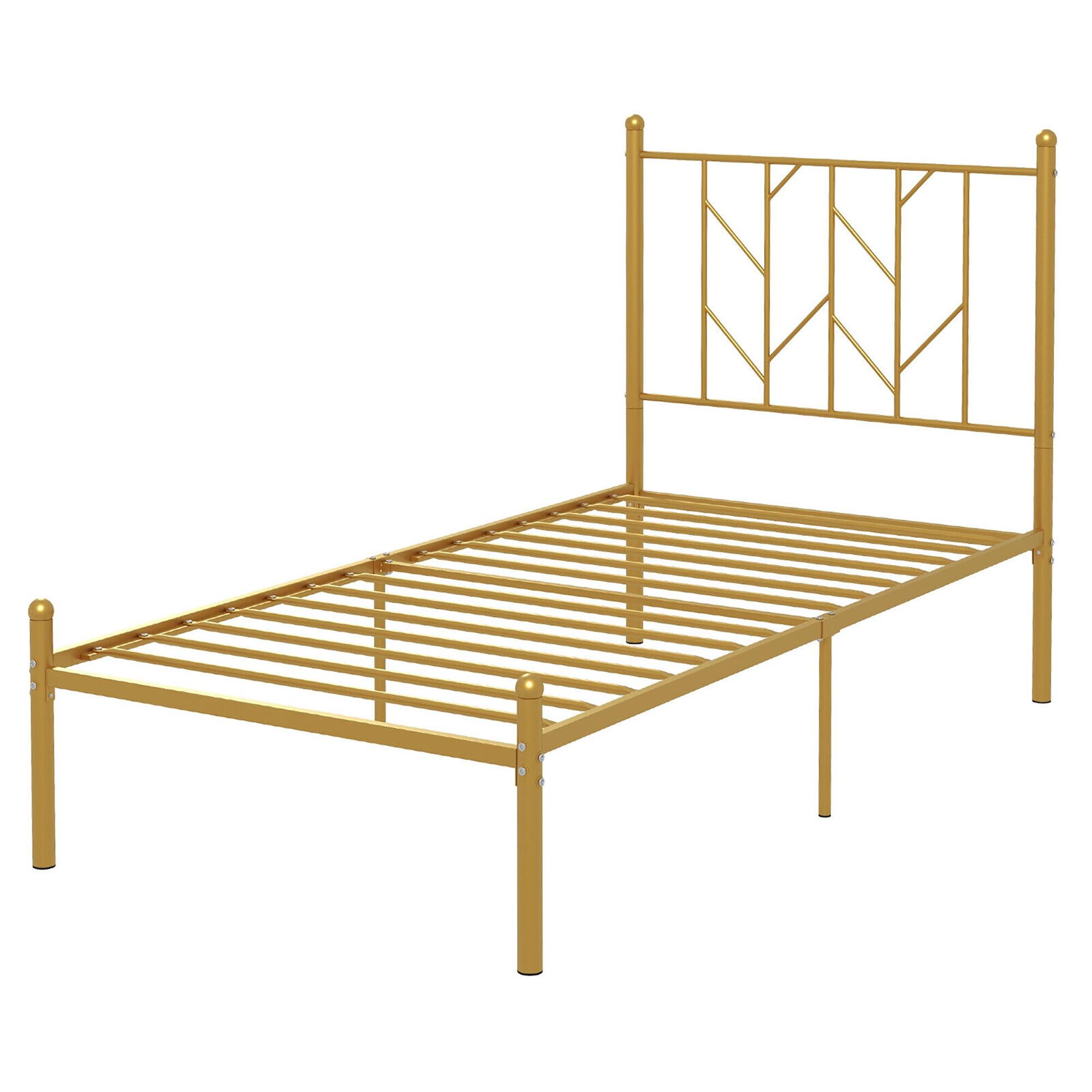 Alt View 9. Gymax - Gymax Twin Size Platform Bed Frame Heavy-duty Metal Bed Frame w/Sturdy Metal Slat Support Gold - Gold.