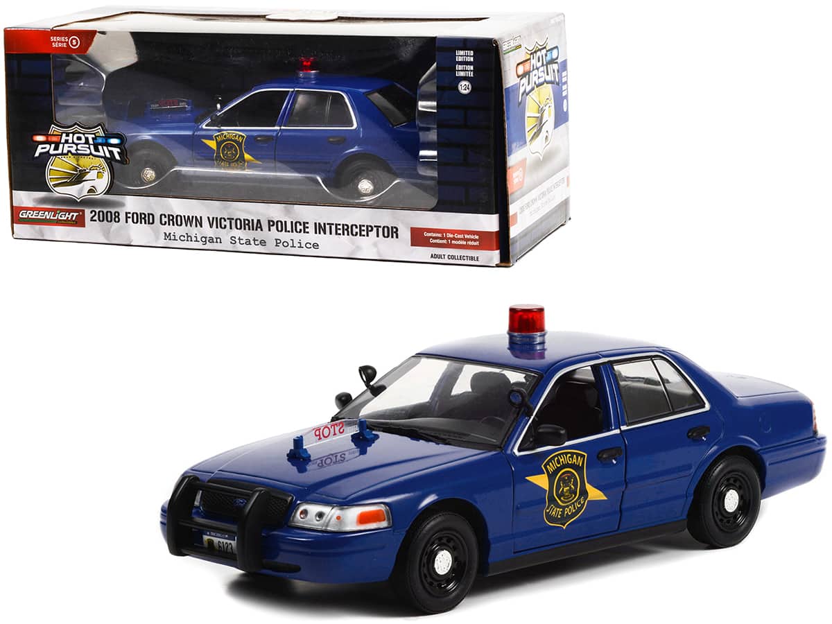 Greenlight - 2008 Ford Crown Victoria Police Interceptor "Michigan State Police" "Hot Pursuit" Series 1/24 - Dark Blue