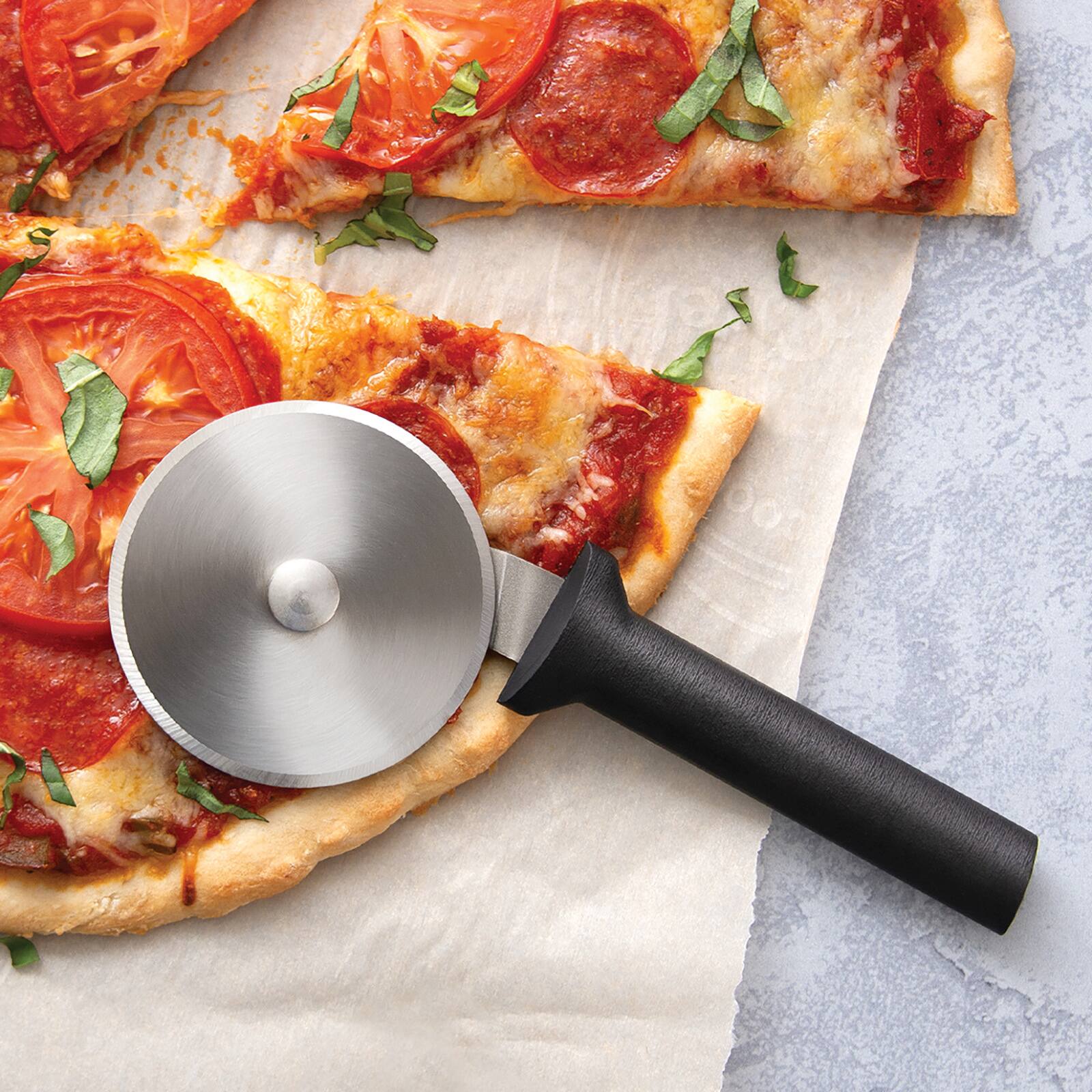 Alt View 1. Rada - Cutlery Pizza Cutter Stainless Steel Wheel, Black Handle - Black.