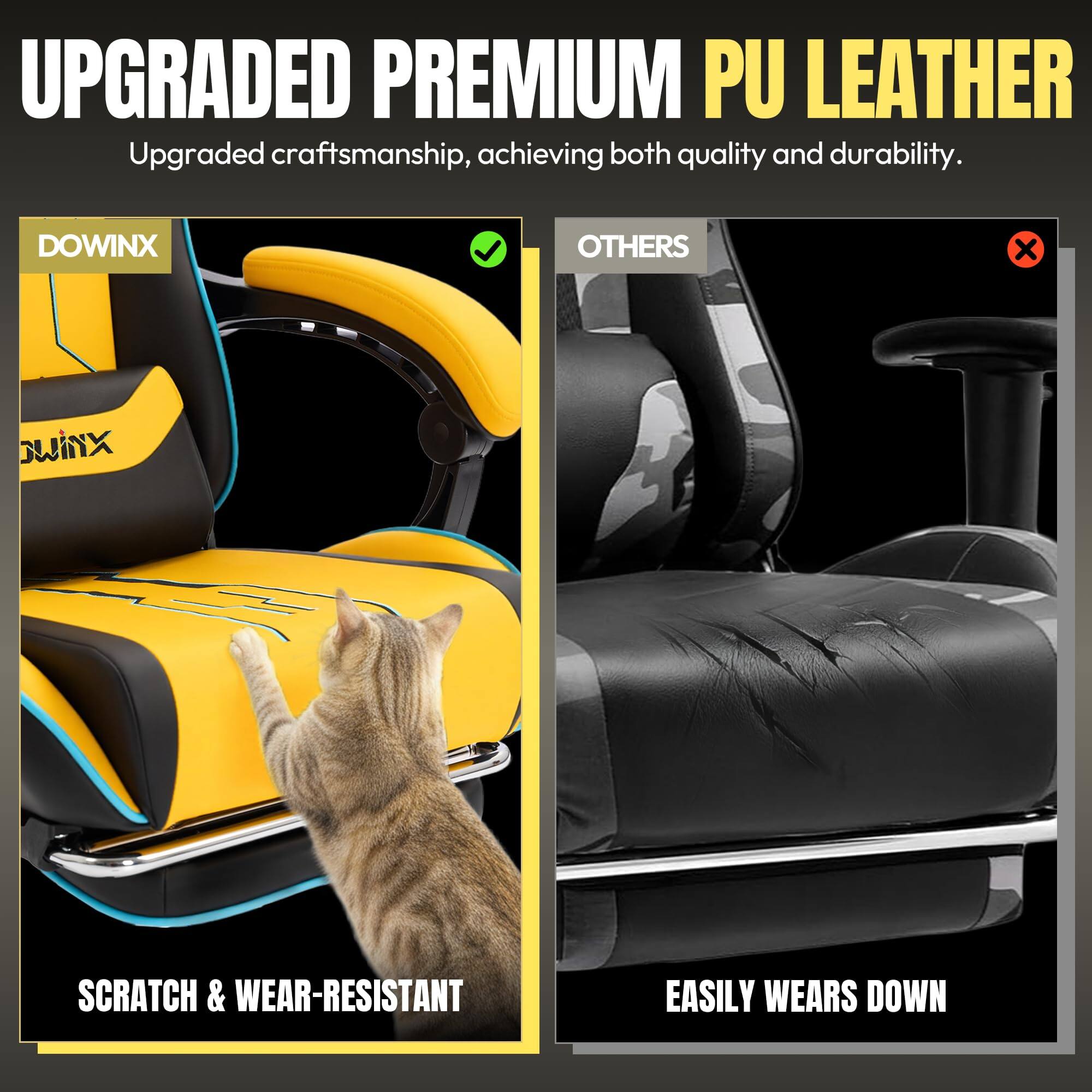 UPGRADED PREMIUM PU LEATHER  
Upgraded craftsmanship, achieving both quality and durability.  

DOWINX  
SCRATCH & WEAR-RESISTANT  

OTHERS  
EASILY WEARS DOWN