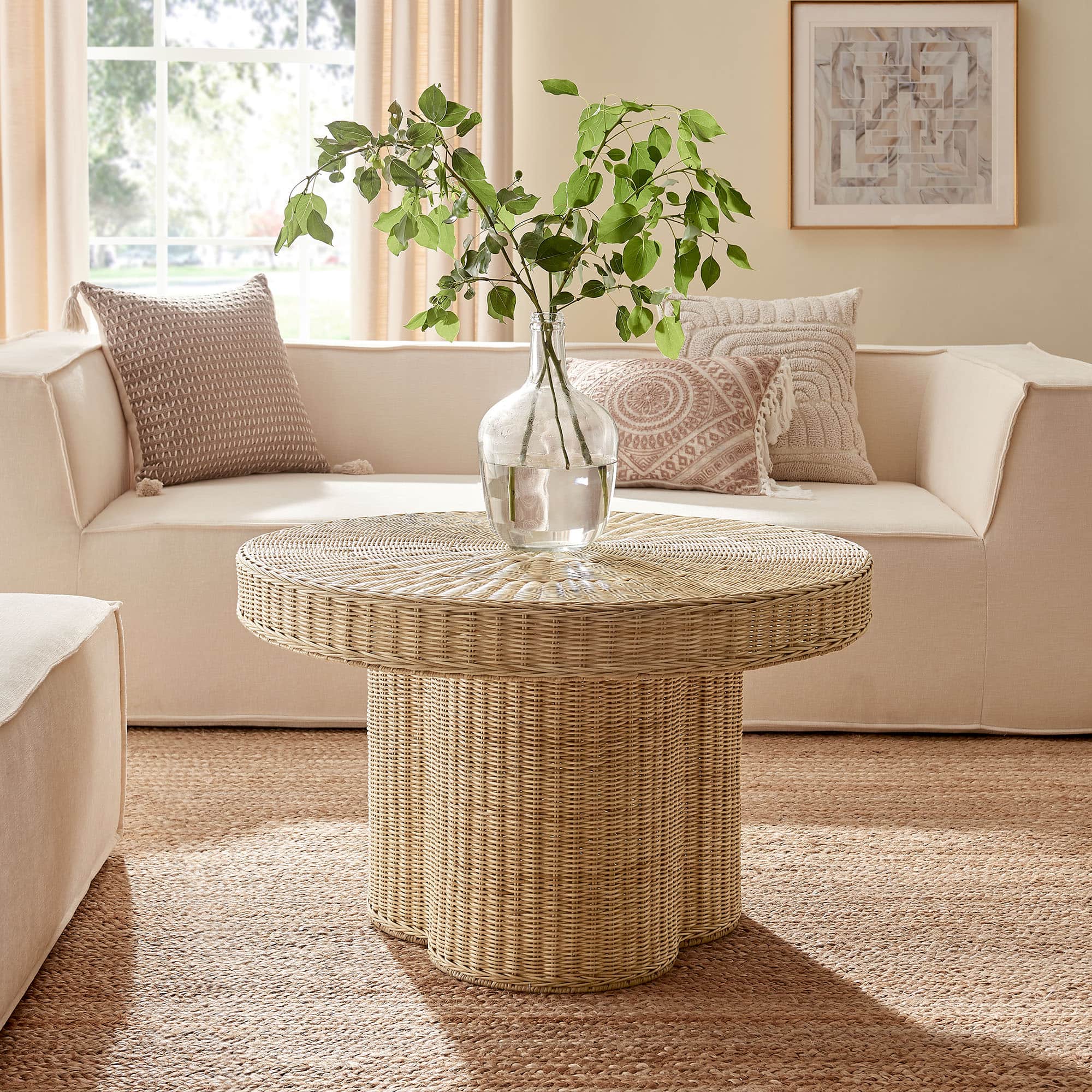 Ainsley 32 Inch Round Rattan Coffee Table by Modway - Natural