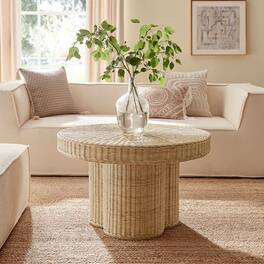 Ainsley 32 Inch Round Rattan Coffee Table by Modway - Natural