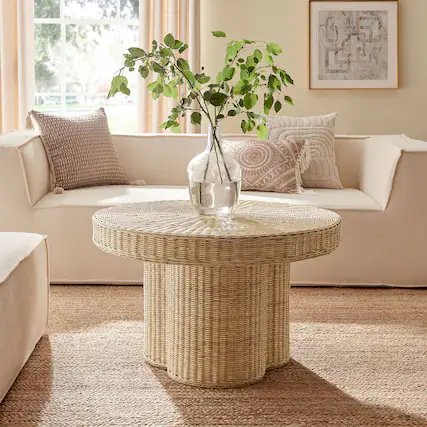 Front. Modway - Ainsley 32 Inch Round Natural Rattan Coffee Table by Modway - Natural.