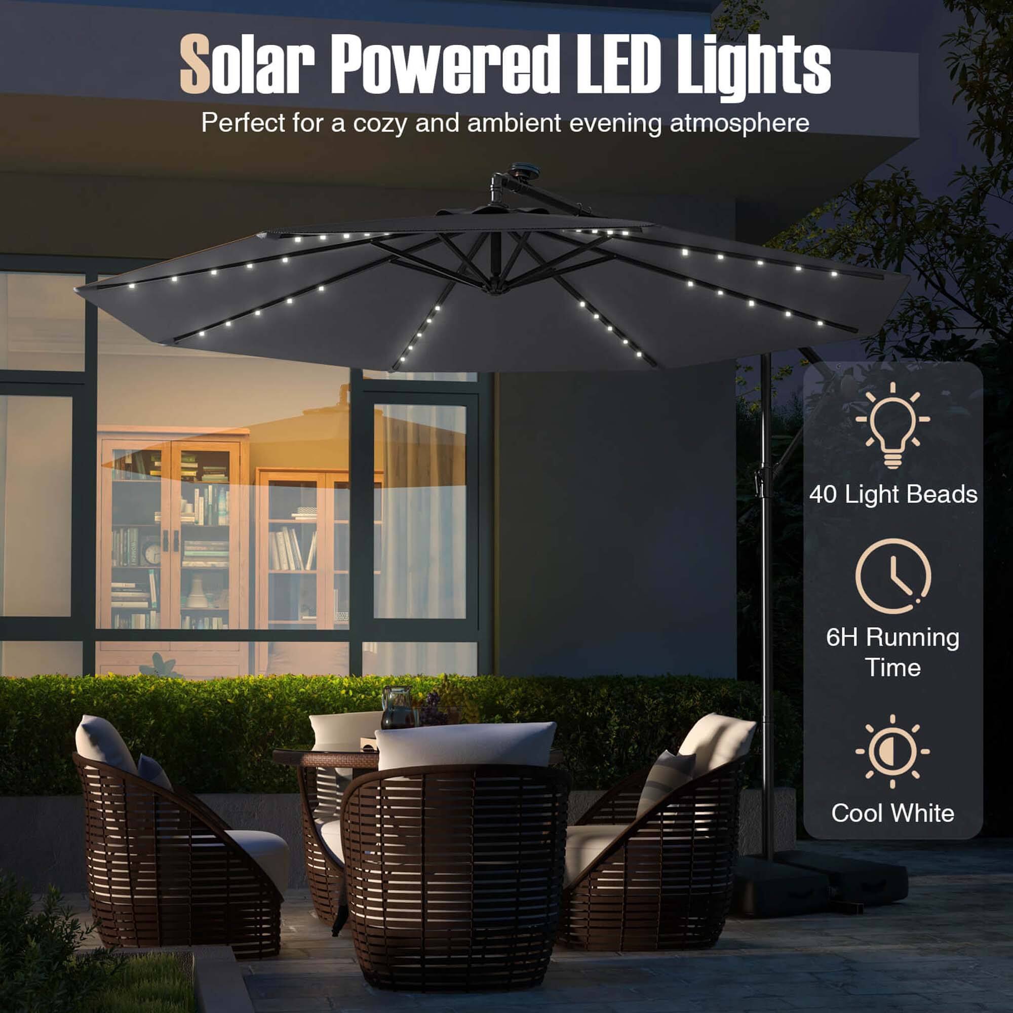 Solar Powered LED Lights are perfect for a cozy and ambient evening atmosphere. They have 40 light beads and a 6-hour running time, providing a cool white light that is both energy-efficient and environmentally friendly.