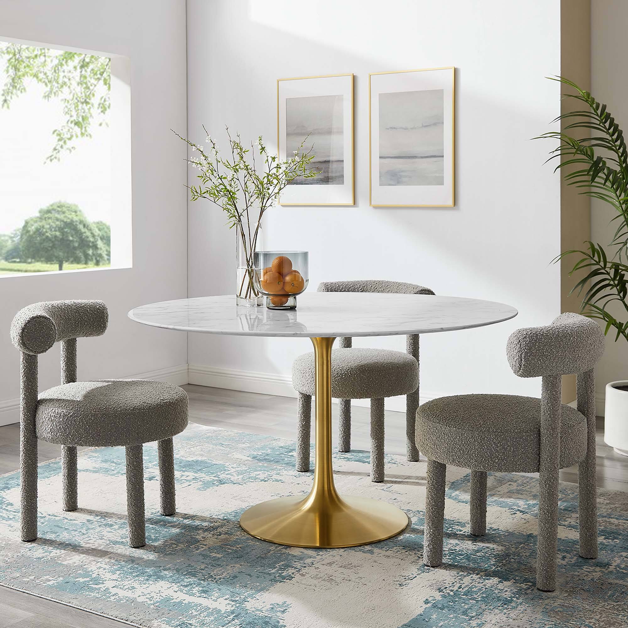Alt View 5. Modway - Lippa 54" Round Faux Marble Dining Table by Modway - Gold White.