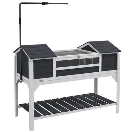 Front. Pawhut - Tortoise Habitat with Adjustable Lamp Holder, Wooden Tortoise Enclosure with Storage Shelf, Dual Main Houses.