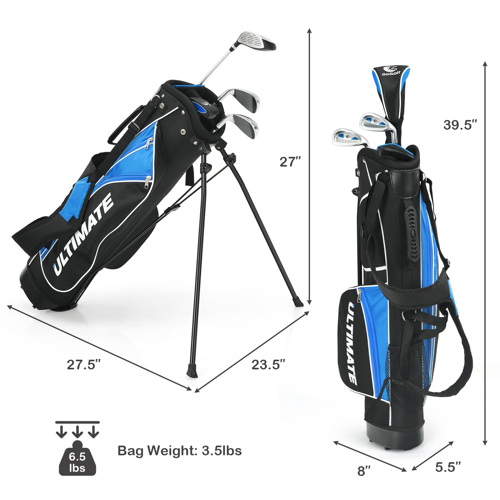 - Boot: 39.5"
- Ultimate: 27.5"
- 27"
- 23.5"
- Bag Weight: 3.5 lbs
- 6.5 lbs
- 8"
- 5.5"