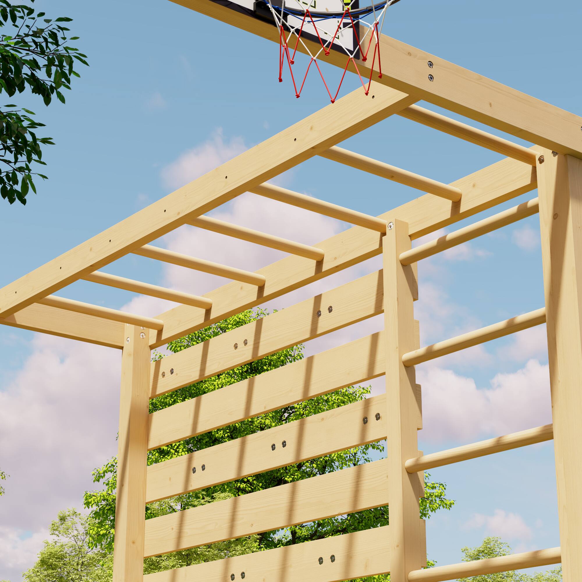 Alt View 10. Famapy - 8-in-1 Wooden Outdoor Playset for Kids with Swings, Climbing Wall, Basketball Hoop and Sandbox - Wooden.
