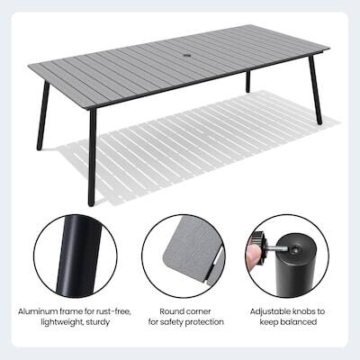 Aluminum frame for rust-free, lightweight, sturdy  
Round corner for safety protection  
Adjustable knobs to keep balanced