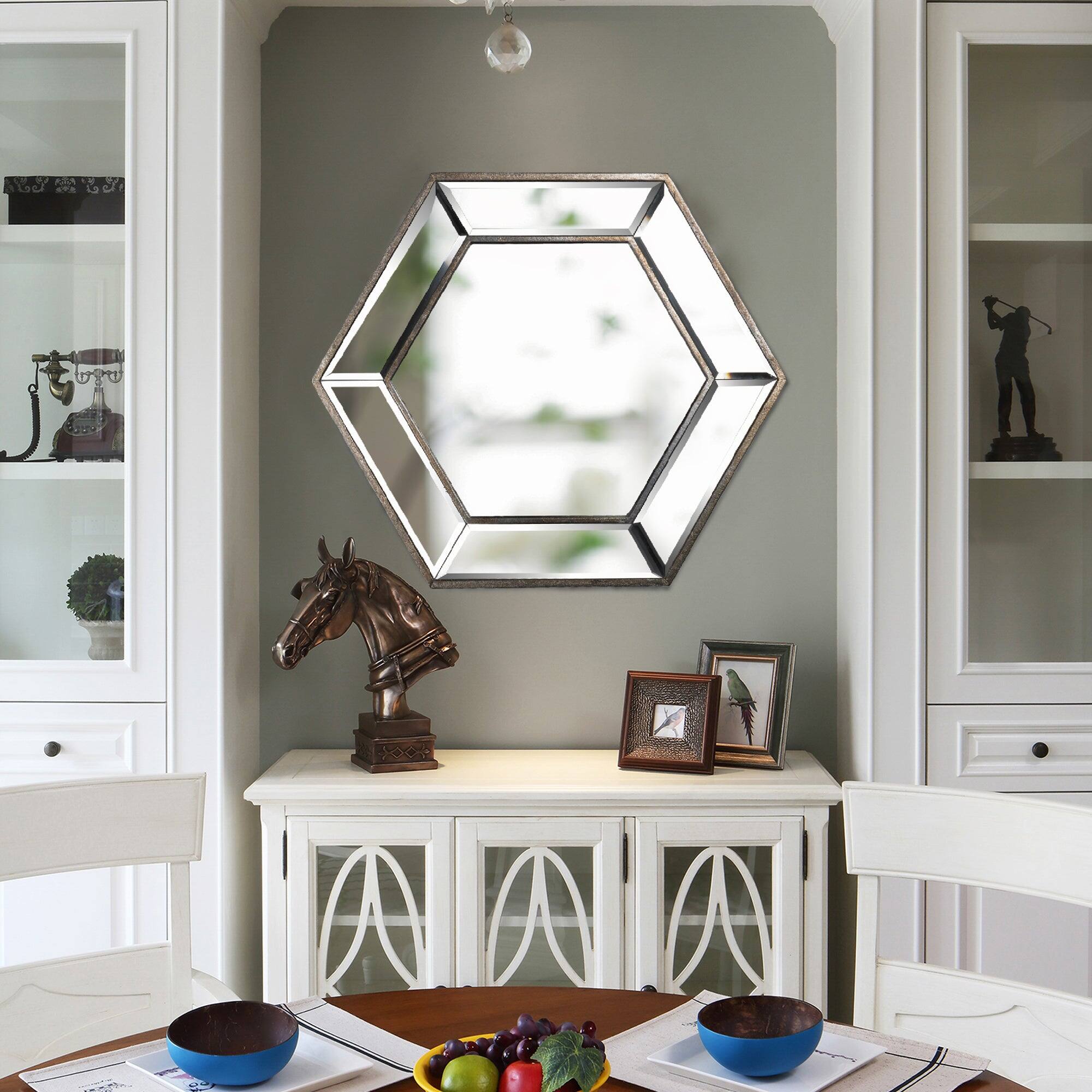 Alt View 2. BreeBe - 20x18 Hexagon Wall Mirror with Contemporary Glass Design Home Decor Accent Mirror for Living Room Entryway Bedroom - Silver.