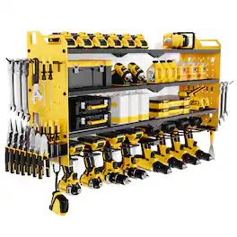 HAUSOURCE - 16.5 in. Yellow Steel 4-Tier Power Tool Organizer Shelving Wall Mount Utility Rack Shelves Garage Cabinets Tool Storage - Yellow