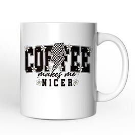 OrnamentallyYou - Coffee Makes Me Nicer Mug, Retro Caffeine Lovers Gift - White