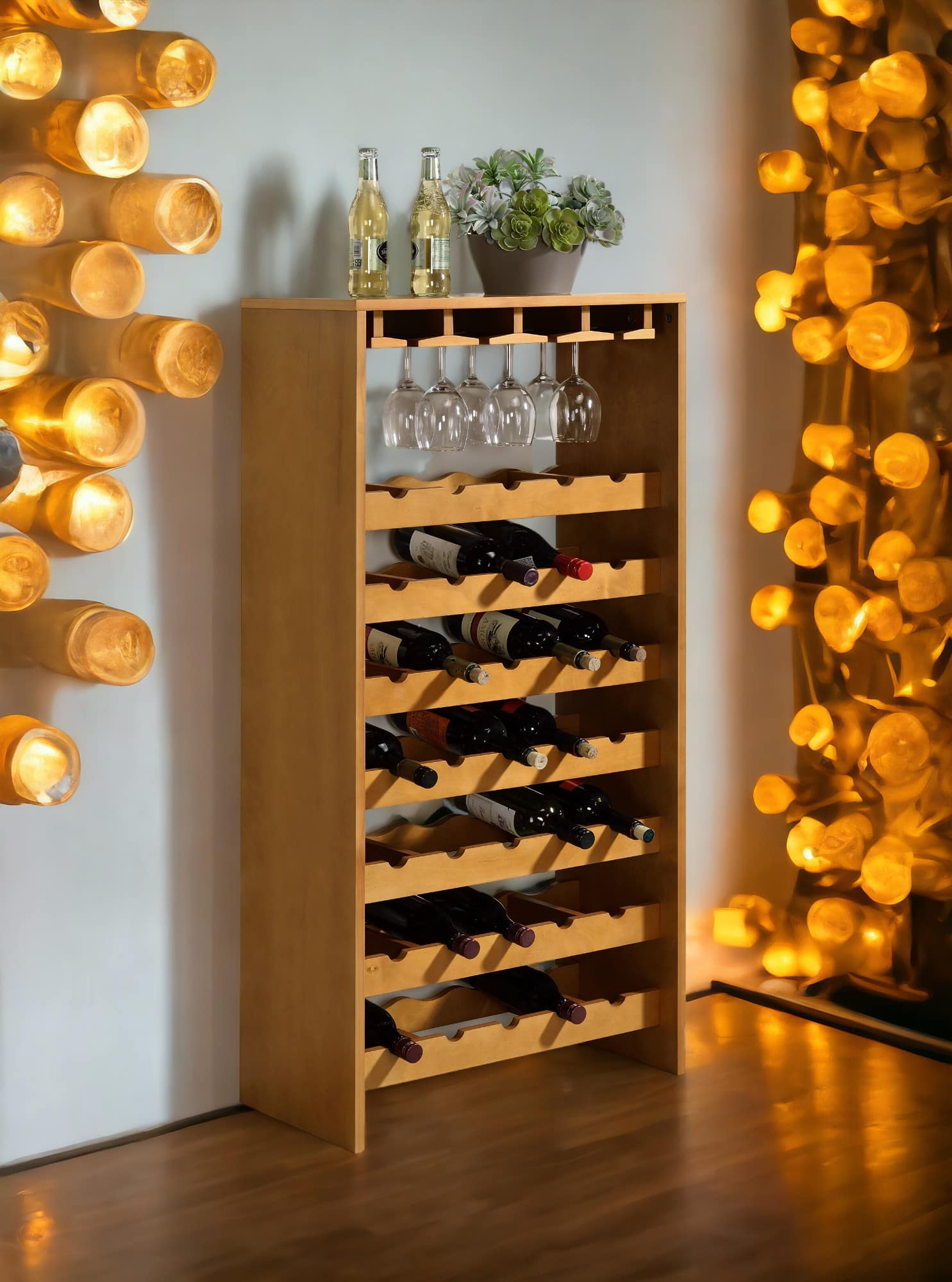 TinyHomie - Hanzi Oak Finish Wine Rack