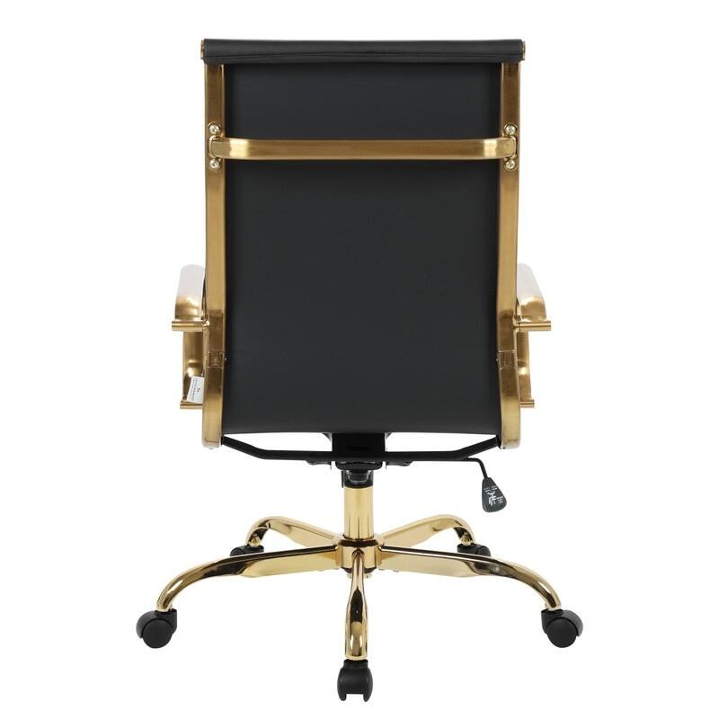 Back. LeisureMod - Harris Ergonomic High-Back Office Chair Leather Upholstery, Adjustable Swivel, Tilt, and Gold Stainless Steel Frame - Navy Blue.